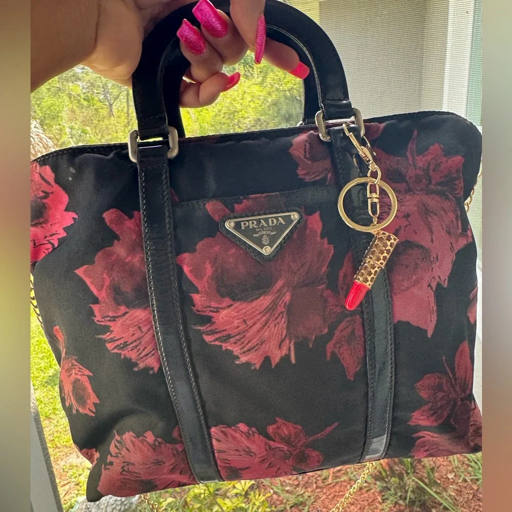Prada Tessuto Nylon Rose Shop Shoulder Bag Rosso W/ COA